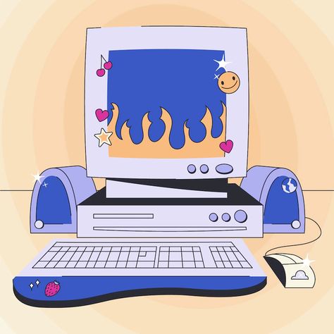 Computer Vector Illustration, Laptop Illustration Vector, Old Computer Illustration, Computer Screen Illustration, Retro Computer Illustration, Old Computer Drawing, Computer Illustration Design, Computer Poster, Computer Cartoon