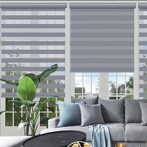 Patio Door Window Treatments, Light Filtering Window Treatments, Window Roller Shades, Modern Window Treatments, Door Window Treatments, Zebra Shades, Modern Blinds, Zebra Blinds, Horizontal Blinds