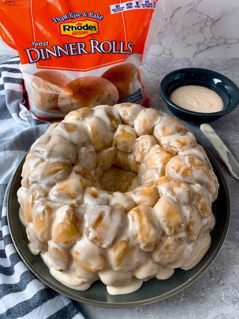 Cinnamon Roll Monkey Bread Rhodes Cinnamon Rolls Bundt Pan, Monkey Bread Rhodes Rolls, Rhodes Rolls Monkey Bread, Rhodes Rolls Recipes, Rhodes Cinnamon Rolls, Rhodes Recipes, Monkey Breads, Rhodes Bread, Cinnamon Monkey Bread