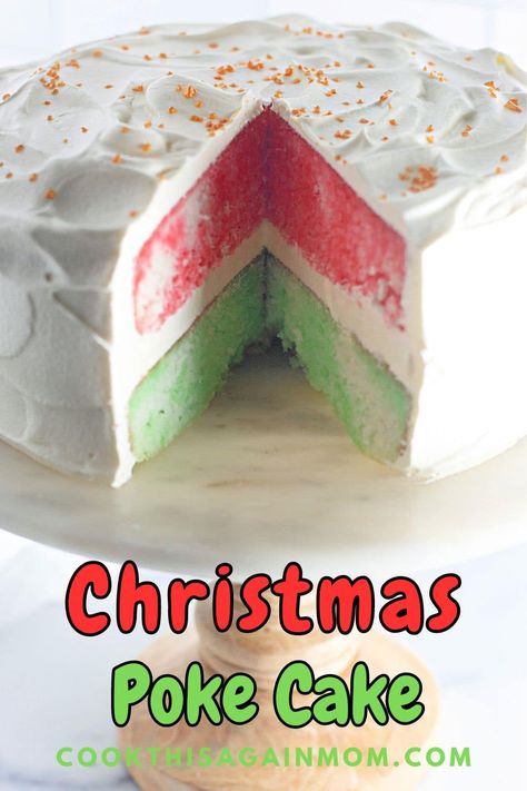 Christmas Jello Cake, Christmas Poke Cake, Xmas Sweets, Holiday Dessert Table, Jello Dessert, Green Jello, Poke Cake Recipe, Jello Dessert Recipes, Jello Cake