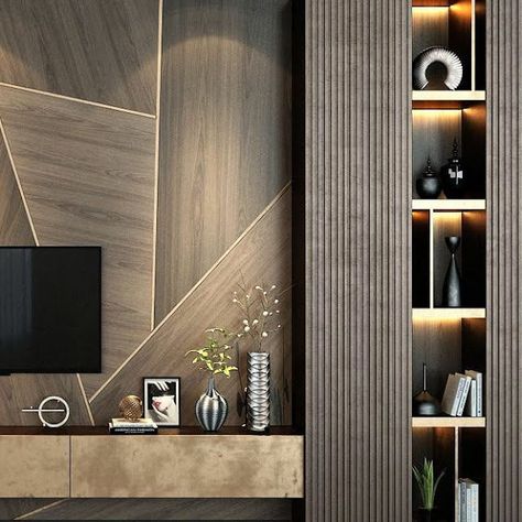 Front Wall Design, Feature Wall Living Room, Living Room Wall Units, Tv Room Design, Tv Wall Decor, Tv Wall Design, Living Room Design Decor, Home Design Living Room, Living Room Tv Wall