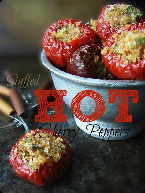 The Brooklyn Ragazza: Stuffed Hot Cherry Peppers ~ A Utica Favorite! Hot Stuffed Cherry Peppers, Stuffed Cherry Peppers Italian, Recipes Using Hot Cherry Peppers, Recipes With Cherry Peppers, Stuffed Cherry Peppers, Cherry Pepper Recipes, Cherry Bomb Pepper, Hearty Appetizers, Hot Pepper Recipes