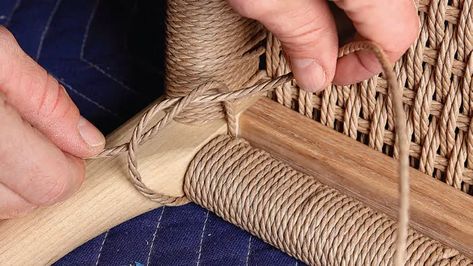 How to Weave a Seat with Danish Cord - FineWoodworking Woven Furniture Design, Danish Cord, Contemporary Stools, Rope Chair, Chair Repair, Contemporary Sideboard, Wood Table Design, How To Weave, Danish Chair