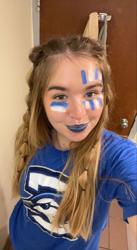 Cute School Face Paint, Football Game Body Painting, Field Day Makeup, College Face Paint, Rugby Face Paint, Easy School Spirit Face Paint, Team Spirit Face Paint Ideas, Field Day Face Paint, Argentina Face Paint