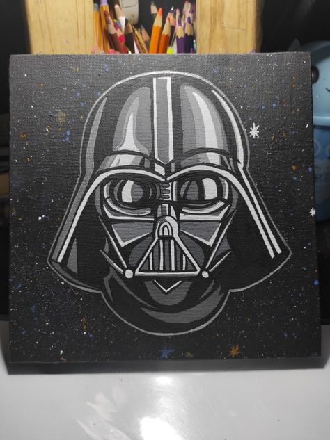 Darth Vader Painting Easy, Easy Darth Vader Drawing, Simple Star Wars Painting, Star Wars Art Drawings Easy, Starwars Canvas Painting, Star Wars Art Drawings Sketch, Star Wars Painting Easy, Star Wars Painting Ideas, Star Wars Canvas Painting