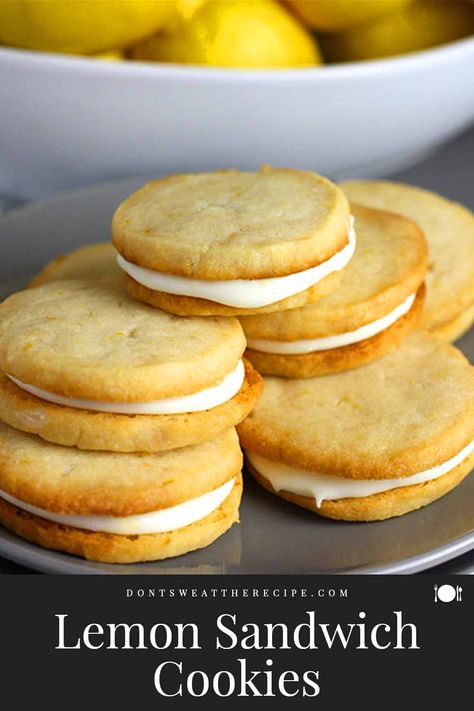 Lemon Sandwich Cookies, Lemon Sandwich, Cookies Lemon, Lemon Shortbread, Lemon Shortbread Cookies, Lemon Filling, Tea Cookies, Sweet Lemon, Whoopie Pies