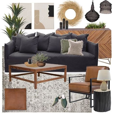 2 Lounges Living Rooms, Masculine Bar Decor, Dark Sofa Decorating Ideas, Black Couch Lounge Room, Dark Grey Couch Living Room Modern, Transitional Living Room Dark Couch, Rustic Living Room Black Couch, Dark Neutral Living Room Modern, Dark Sofas Living Room Decor Cozy