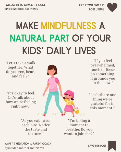 Teaching your child about MINDFULNESS is a powerful lesson about being in the moment.⁠ Integrating mindfulness into your parenting approach can have lasting positive effects on your children's mental, emotional, and physical health, setting a foundation for a more fulfilling and balanced life ❤️⁠ ✅ Become the parent your child NEEDS with the 'Amai T Method of Conscious Parenting'. Order your copy TODAY! ✅ ⁠ Intentional Time With Kids, Conscious Parenting Tips, Parenting Psychology, Life Skills Kids, Being In The Moment, Parenting Lessons, Positive Parenting Solutions, Parenting Knowledge, Parenting Solutions