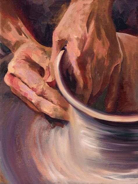 "O Lord, thou art our father; we are the clay, and thou our potter; and we all are the work of thy hand." - Isaiah 64:8 The Potter's Hand, Bible Illustrations, Jesus Christ Art, Christian Artwork, Prophetic Art, Ayat Alkitab, Jesus Painting, Our Father, Biblical Art