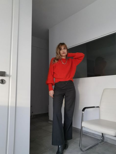 Orange Jumper Outfit, Orange Jumper, Orange Jumpers, Jumper Outfit, Work Outfit Ideas, Grey Trousers, Outfits 2023, Style Outfits, Work Outfit