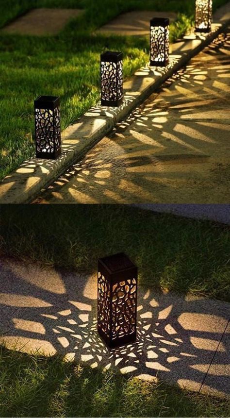 Very pretty lamps ideas Garden Lighting Design, Gate Lights, Solar Lanterns, Outdoor Gardens Design, Solar Garden, Solar Lights Garden, Landscape Lighting, Backyard Landscaping Designs, Garden Lighting