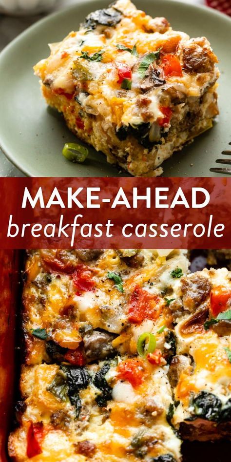 Use your favorite seasonings and cheeses, vegetables like peppers and mushrooms, and meats like sausage or bacon (or make it vegetarian) in this easy make-ahead breakfast casserole. #breakfast #makeahead #mealprep #casserole Easy Breakfast Casserole Recipes, Make Ahead Breakfast Casserole, Best Breakfast Casserole, Overnight Breakfast Casserole, Sally's Baking, Breakfast Casserole Easy, Egg Casserole, Easy Casserole Recipes, Make Ahead Breakfast