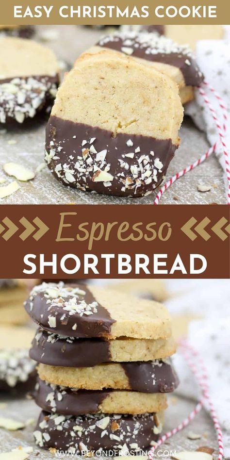 Espresso Shortbread Cookies, Espresso Shortbread, Chocolate Nutella Cookies, Shortbread Cookies Christmas, Almond Shortbread Cookies, Chocolate Shortbread Cookies, Espresso Cookie, Raspberry Cookies, Dipped Cookies