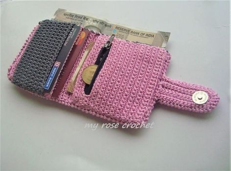 Small Crochet Wallet, Crochet Mini Wallet Free Pattern, Crochet Money Bag, Crochet Money Purse, Wallet Crochet Pattern Free, Crochet Mini Wallet, Crochet A Wallet, Crochet Wallet Purse, Crochet Wallet Pattern Free