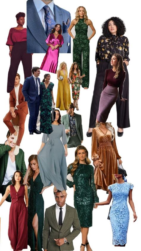 Women wearing midi- to maxi- length dresses, jumpsuits, pantsuits. Men wearing a variety of suits and pants-shirt combos. Fun ties and/or dress shirts are encouraged. Semi Formal Dress Code, Semi Formal Wedding Attire, Formal Wedding Attire, Wedding Guest Attire, Formal Dress Code, Semi Formal Attire, Semi Formal Wedding, Dance Event, Formal Dance