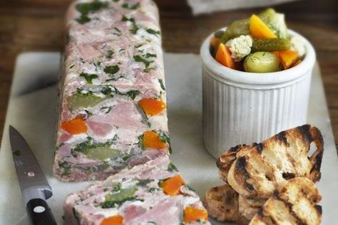 Raymond Blanc's ham hock terrine recipe Starters Recipes Christmas, Chicken Liver Parfait, Ham Hock Terrine, Terrine Recipe, Easy Christmas Dinner, Parfait Recipe, Ham Hock, Parfait Recipes, Bistro Food