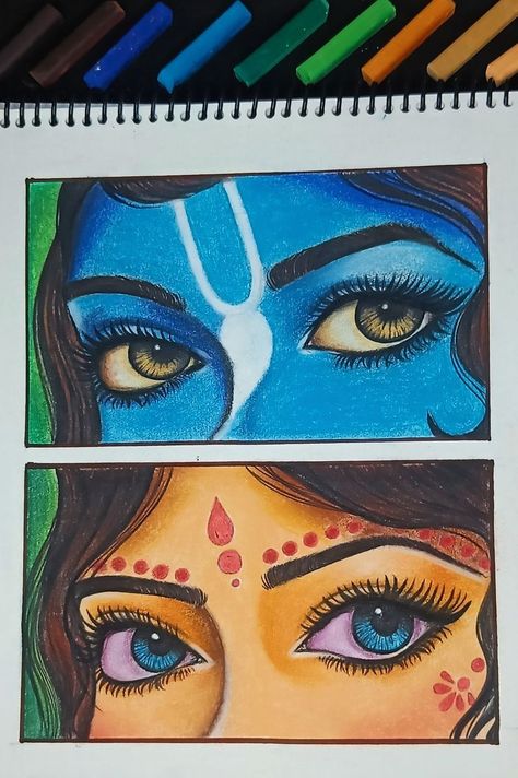 Cute Krishna Canvas Painting, Radha Krishna Drawing On Canvas, Radha Krishna Art Easy, Art Ideas For Competition, Radha Krishna Love Drawing, Radha Painting Easy, Radha Krishna Cute Drawings, Krishna Ji Drawing Easy, Radha Krishna Sketch Easy