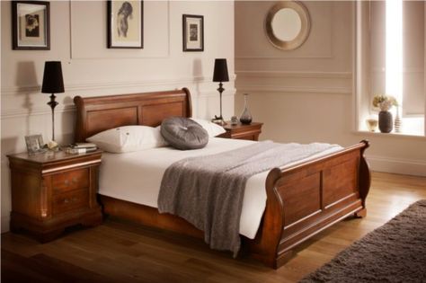 Wooden Sleigh Bed, Wooden King Size Bed, Dark Wood Bed, Sleigh Bed Frame, Wooden Sleigh, Mirrored Bedroom Furniture, Sleigh Bed, Classic Bed, King Size Bed Frame