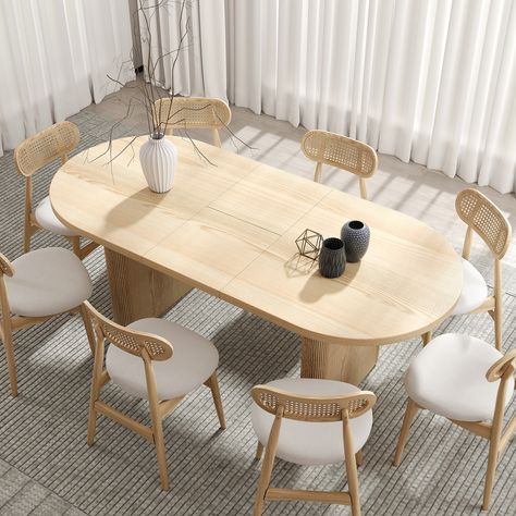 63"-79" Oval Extendable Dining Table with Butterfly Leaf 8 Seater Natural Oak Japandi Table, Whitewash Dining Table, Modern Oval Dining Table, Mesa Oval, 8 Seater Dining Table, Table For Small Space, Rustic Dining Room, Oval Table Dining, Dining Room Inspiration