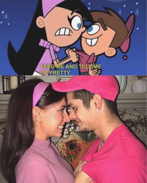 Couple Halloween Costumes Timmy Turner, Timmie Turner And Trixie Costume, Timmy Turner Couple Costume, Easy Cute Couples Costumes, Trixy And Timmy Turner Costume, Trixie Timmy Turner Costume, Trixie Timmy Turner, Tricia And Timmy Turner Costume, Brown Haired Couple Costumes