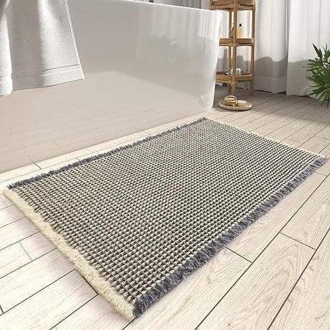 Amazon.com: AMOAMI Upgraded Waffle Bath Mat, Super Absorbent Non Slip Bath Mats for Bathroom Floor, Machine Washable Bathroom Rugs with Tassels, Rubber Backed Bathroom Mats, Ultra Soft, 18" x 30" : Home & Kitchen Bath Matts, Boho Bath Mat, Floor Machine, Washable Bathroom Rugs, Thick Thread, Hot Melt Adhesive, Bathroom Floor Mat, Bathroom Floor, Bathroom Style