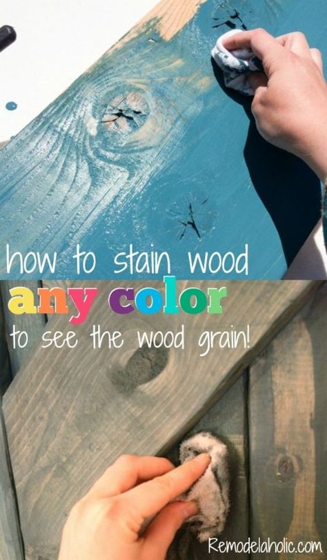 How to use paint to color wash and stain wood any color -- the wood grain still shows through @Remodelaholic How To Stain Wood, Easy Woodworking Ideas, Stain Wood, Woodworking Shows, Pallet Crafts, Diy Holz, Pallet Art, Wood Working For Beginners, Redo Furniture