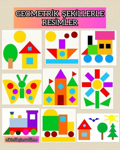 Shapes Crafts Preschool, Geometry Kindergarten, Shape Activities, Shape Activities Preschool, Kindergarden Activities, Shapes Preschool, Shape Pictures, Learning Shapes, Preschool Arts And Crafts