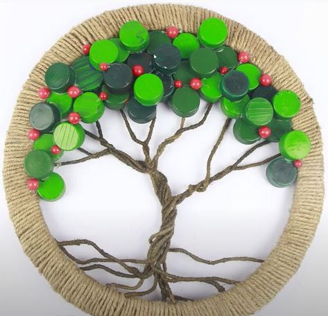 Best Out Of Waste | Plastic bottle cap craft | bonsai wall hanging idea. How To Make Cool Bonsai Tree Using recycled plastic bottle cap. Plastic Bottle Cap Crafts, Plastic Bottle Crafts Flowers, Recycled Bottle Crafts, Art From Recycled Materials, Cap Craft, Plastic Bottle Crafts Diy, Waste Art, Diy Recycled Projects, Craft From Waste Material