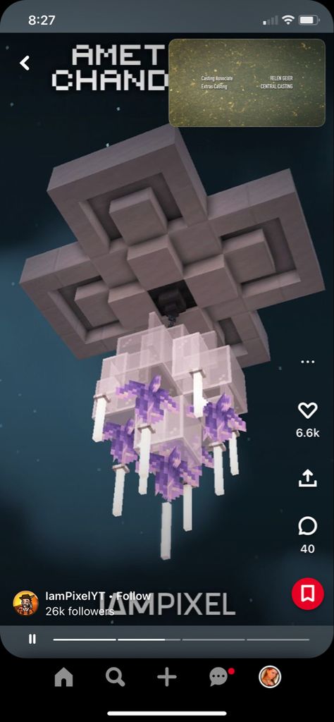 Lamps In Minecraft, Minecraft Cave Lighting, Lamps Minecraft Ideas, Minecraft Shandalers, End Rod Chandelier Minecraft, Minecraft Shandalers Design, Ceiling Design Minecraft, Minecraft Chandelier Small, Ceiling Minecraft