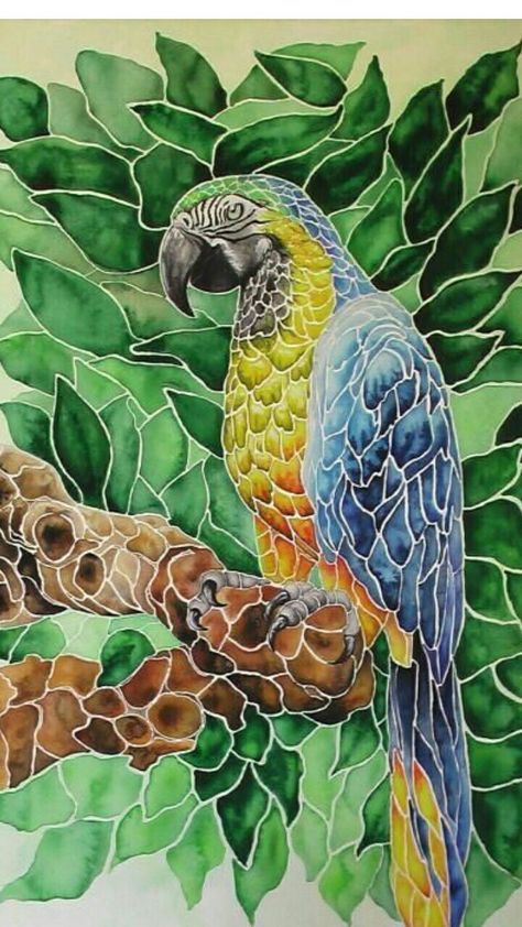 Parrot Painting, Glass Painting Patterns, Art Coquillage, Glass Painting Designs, Batik Art, Mosaic Artwork, Stained Glass Art, Silk Painting, Acrylic Painting Canvas