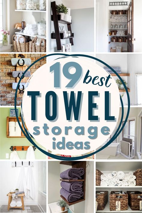 Display Towels In Bathroom, Towel Storage Small Bathroom, Bathroom Towel Hanging Ideas, Bathroom Towel Rack Ideas, Bathroom Towel Storage Ideas, Towel Storage Ideas, Beach Towel Storage, Small Bathroom Towel, Bath Towel Storage