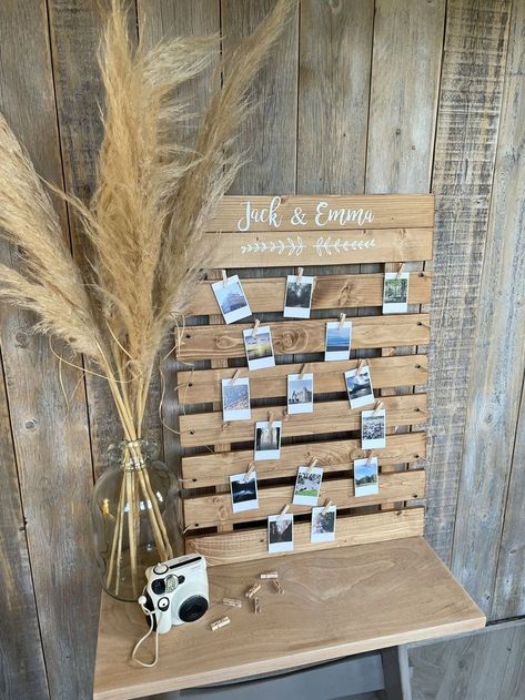 6 Best Creative Ways To Work Wooden Pallets In Your Wedding Polaroid Board, Polaroid Display, Polaroid Wedding, Pallet Wedding, Rustic Wedding Photos, Polaroid Wall, Photo Polaroid, Framed Wedding Photos, Barn Wedding Decorations