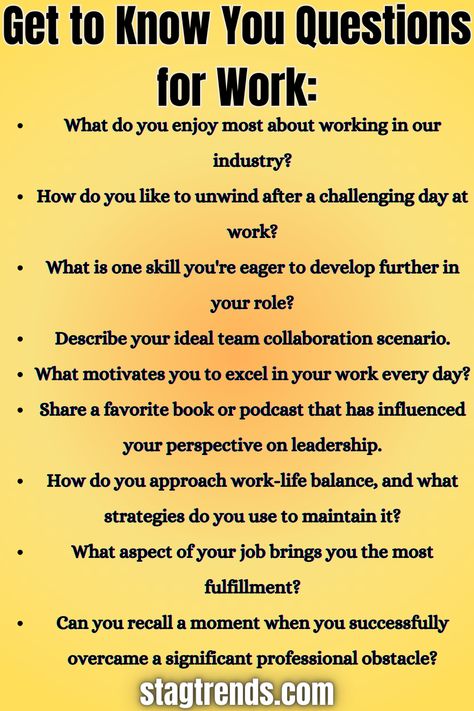 Get To Know You Questions For Work New Employee Get To Know You Questions, Staff Spotlight Questions, Questions To Ask Your New Team, Get To Know You Questions For Work Team Building, Getting To Know You Questions For Work, Get To Know You Questions For Work, Employee Check In Questions, Team Building Activities For Coworkers, Icebreaker Questions For Work