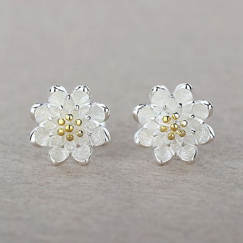 2017 Top Selling Fashion One Pair  Earring Accessories 925 Sterling Silver Beautiful Luxury Jewelery Gift For Women Tops Earrings, Flower Girl Jewelry, Bridesmaid Flower, Silver Tops, Flower Stud, Flower Wedding, Sterling Silver Flowers, Gold Flower, Flower Earrings Studs