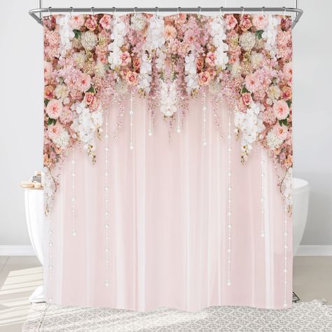 Wedding Flowers Pink Roses, Elegant Shower Curtains, Plastic Shower Curtain, Floral Shower Curtain, Rose Blossom, Pink Wedding Flowers, Floral Shower Curtains, Shower Curtain Hooks, Spring Nature