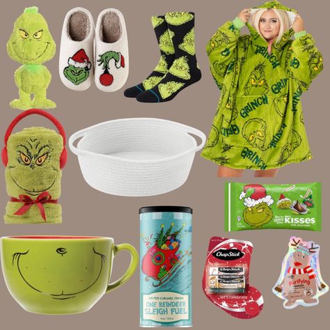 This is the perfect gift idea for anyone who loves the grinch. #christmas #giftideas #christmasideas #grinch #grinchmas Grinch Burr Basket Ideas, Grinch Burr Basket, The Grinch Gift Basket, Grinch Christmas Basket, Christmas Decor List, Grinch Christmas Basket Ideas, Grinch Christmas Gift Ideas, Grinch Basket Ideas, Grinch Gift Basket