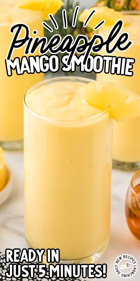 Experience a taste of the tropics with our mango pineapple smoothie, a delightful fusion of frozen mango and pineapple chunks blended with Greek yogurt, milk, and honey for a creamy and refreshing treat. Pineapple Mango Smoothie, Coffee Breakfast Smoothie, Mango And Pineapple, Pineapple Smoothie Recipes, Mango Pineapple Smoothie, Mango Smoothie Recipes, Iced Drinks Recipes, Fruit Smoothie Recipes Healthy, Specialty Drinks