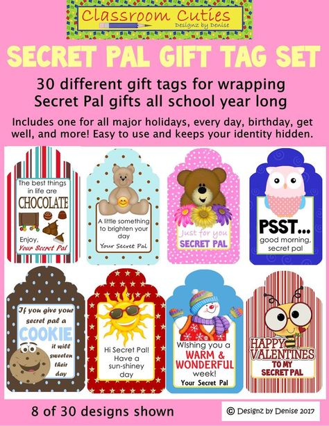 Secret Pals Gift Ideas, Secret Sister Gift Tags Free Printables, Secret Pal Tags Free Printable, Secret Pal Notes, Motivational Gifts For Friends, Secret Pal Gift Ideas For Coworkers, Secret Pal Gift Ideas, Secret Pal Gifts, Sister Ideas