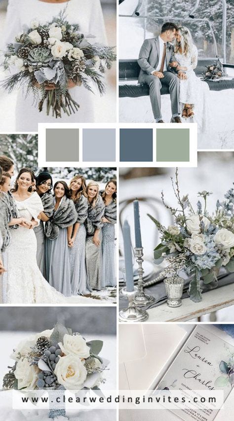 Wedding Color Schemes Winter, Winter Wedding Color Palette, Blue Winter Wedding, Wedding Color Pallet, February Wedding, Winter Wedding Colors, Wedding Themes Winter, Winter Wedding Decorations, Winter Wedding Inspiration