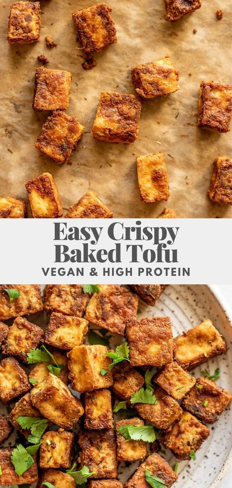 Easy Crispy Tofu, High Protein Vegetarian, Crispy Baked Tofu, Protein Vegetarian, Pudding Chia, Tofu Recipes Vegan, High Protein Vegetarian Recipes, High Protein Vegan Recipes, Vegetarian Protein