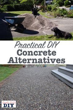 If you want to create a beautiful patio or driveway, without the expense or environmental impact of concrete, try one of these concrete alternatives. I have researched multiple products, and even used one myself on my own DIY backyard makeover. Concrete Alternatives, Diy Concrete Patio, Diy Driveway, Concrete Patio Makeover, Concrete Patios, Driveway Landscaping, Cheap Patio, Patio Flooring, Patio Backyard