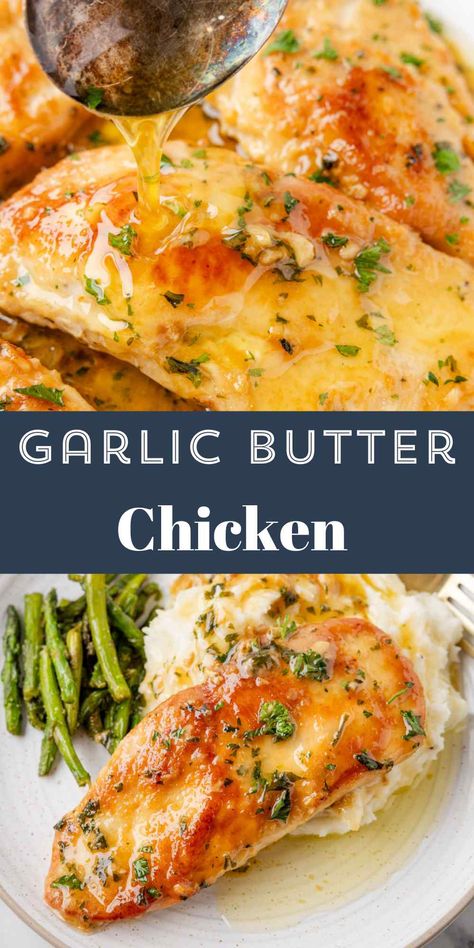 Garlic Butter Chicken Garlic Chicken Bake, Slow Cooker Garlic Butter Chicken, Chicken In Garlic Sauce, Garlic Butter Chicken Breast, Baked Butter Chicken, Boneless Chicken Breast Recipes, Garlic Chicken Bites, Garlic Sauce For Chicken, Garlic Herb Butter