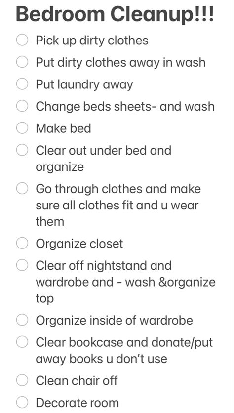 Makes your room look and feel completely different !! Organisation, Bedroom Organization Checklist, Weekly Bedroom Cleaning Schedule, Cleaning Ideas Bedroom, Clean My Bedroom With Me, How To Clean Your Room Fast And Easy, Clean And Organize Bedroom, How To Keep Your Room Smelling Good, How To Clean Your Bedroom