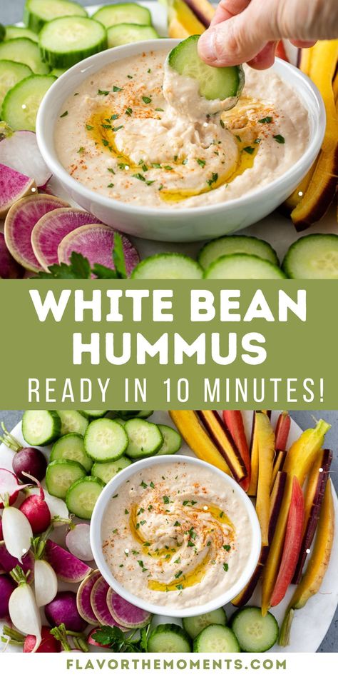 White Bean Hummus No Chickpea Hummus, Non Chickpea Hummus, Hummus No Chickpeas, Garbanzo Bean Hummus Recipe, White Bean Hummus No Tahini, Homemade Hummus No Tahini, Vanilla Bean Hummus, Navy Bean Hummus Recipe, Butter Bean Hummus Recipe