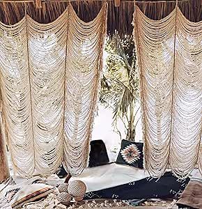 Macrame Curtain Boho Curtain Doorway Window Wall Decor Fiber Yarn Art Craftsmanship Bedroom Headboard Décor,59" W x 75" H