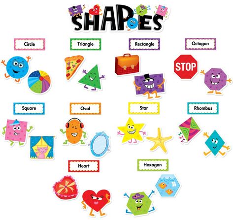 Shapes+Bulletin+Board+Set Lesson Plans For Kindergarten, Kindergarten Math Lesson Plans, Shapes Printable, Classroom Wishlist, Creative Teaching Press, Kindergarten Classroom Decor, Preschool Bulletin, Preschool Programs, Shapes Preschool