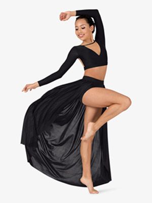 Girls Lyrical Flow Collection Open Front Skirt With Attached Brief - Style No N9117C Contemporary Dance Outfits, Modern Dance Costume, Black Mesh Crop Top, Dance Picture Poses, Contemporary Dance Costumes, Dance Costumes Lyrical, Dance Wear Ballet, Competition Costumes, Dance Outfit