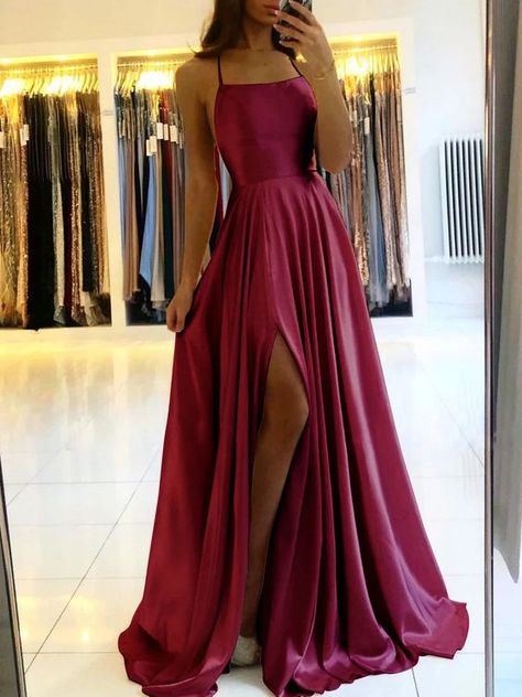 Cocktail Prom Dress, Evening Gala, Spaghetti Strap Prom Dress, Maxi Robes, Dress Satin, Women Maxi, Womens Designer Fashion, Party Gowns, Prom Dresses Long