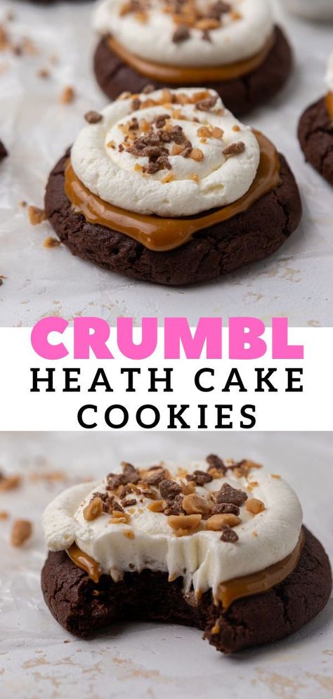 Crumbl Heath Cookies, Best Drop Cookie Recipes, Heath Desserts, Heath Cake, Heath Cookies, Heath Bar Cookies, Copycat Cookies, Crumbl Copycat, Crumble Cookie Recipe