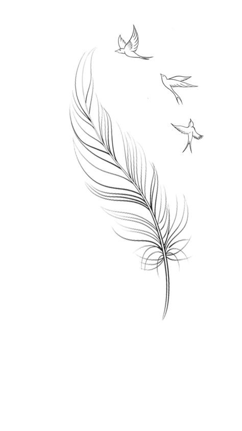 Feather Tattoo With Name, Fineline Animal Tattoo, Feather Outline Template, Feather With Birds Tattoo Design, Feather Fine Line Tattoo, White Feather Tattoo, Feather Tattoo Stencil, Dainty Feather Tattoo, Feather Line Art